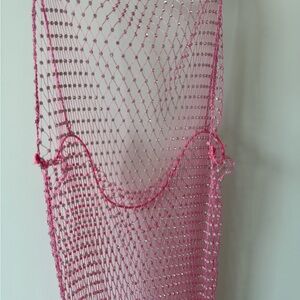 Pink Fishnet Rhinestone Swim Cover-Up